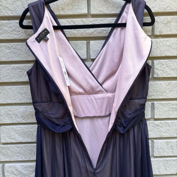 Laura Petites Mesh Detail Fit & Flare Dress Pink/Navy Sz 12P - Picture 12 of 14